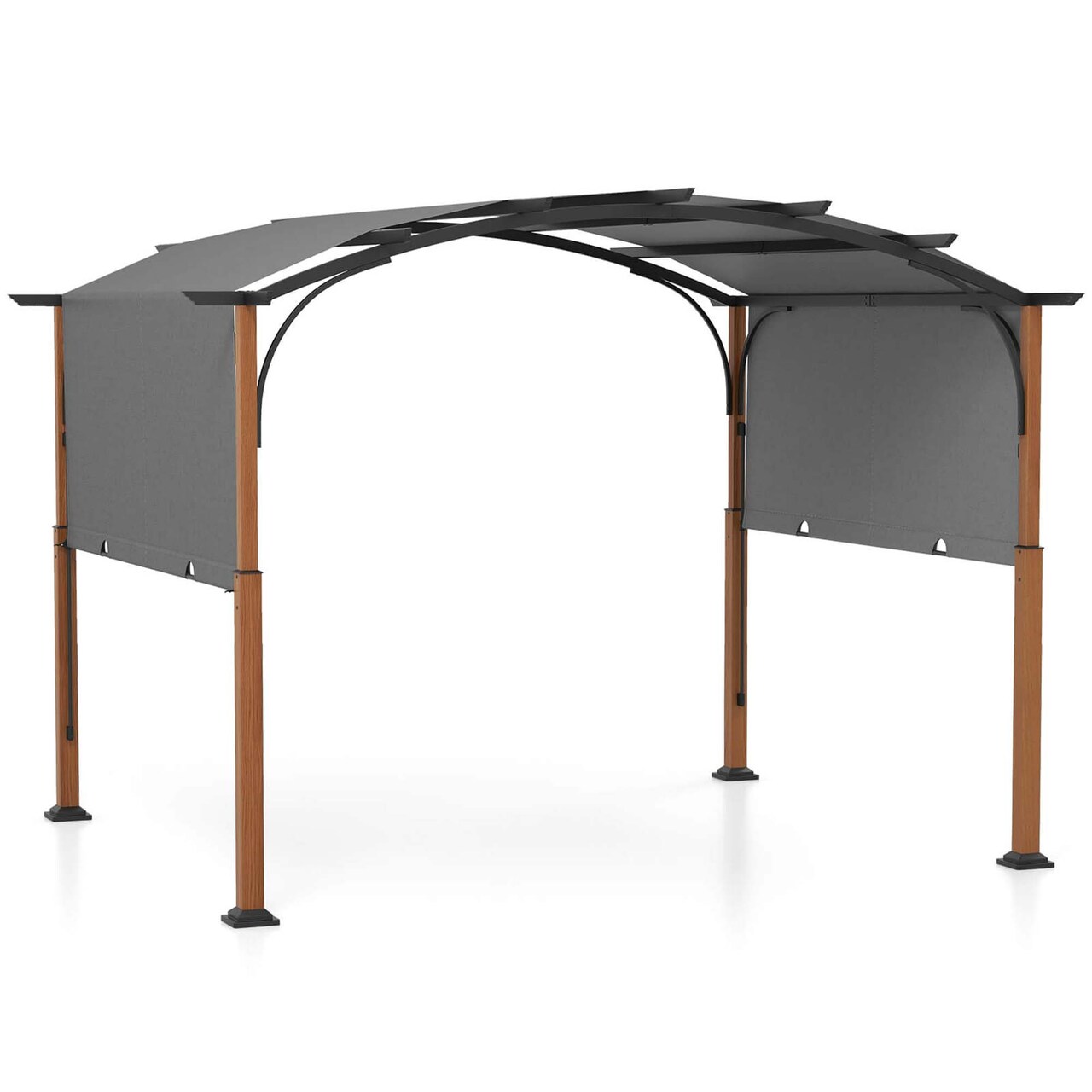 Costway 10 x 12 FT Outdoor Retractable Pergola with Retractable Canopy Wood Looking Posts Beige/Gray
